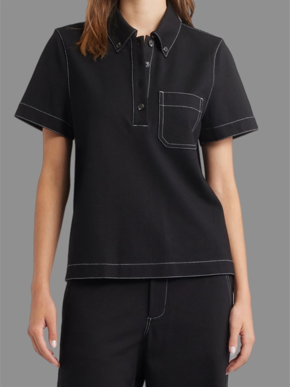 Rag and Bone Irina Contrast Stitch Button Down Polo